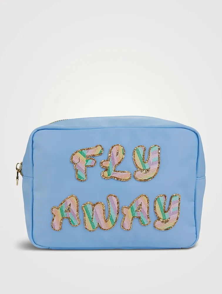 Large Nylon Pouch With Fly Away Lettering
