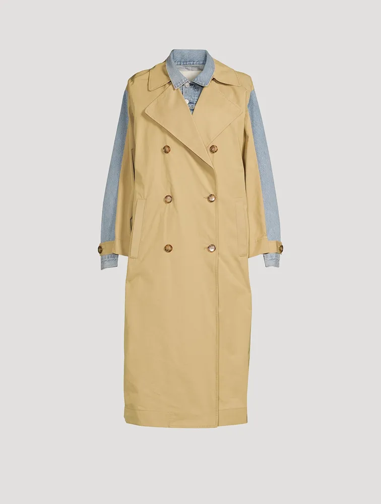 Spliced Denim Trench Coat