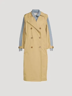 Spliced Denim Trench Coat
