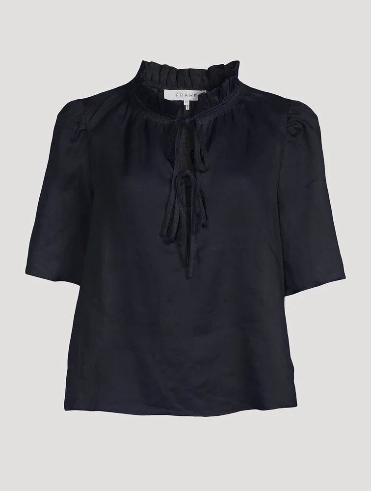 Tie-Neck Ruffled Blouse