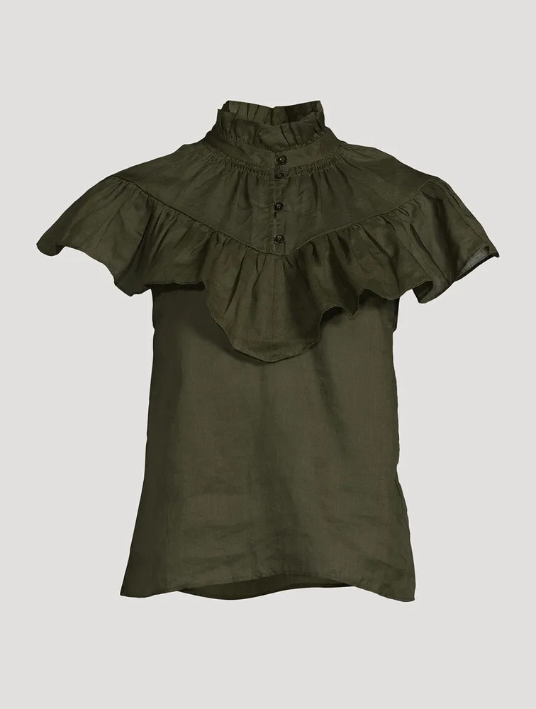 Ruffle Flounce Ramie Blouse