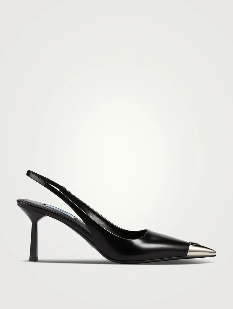 Cap-Toe Leather Slingback Pumps
