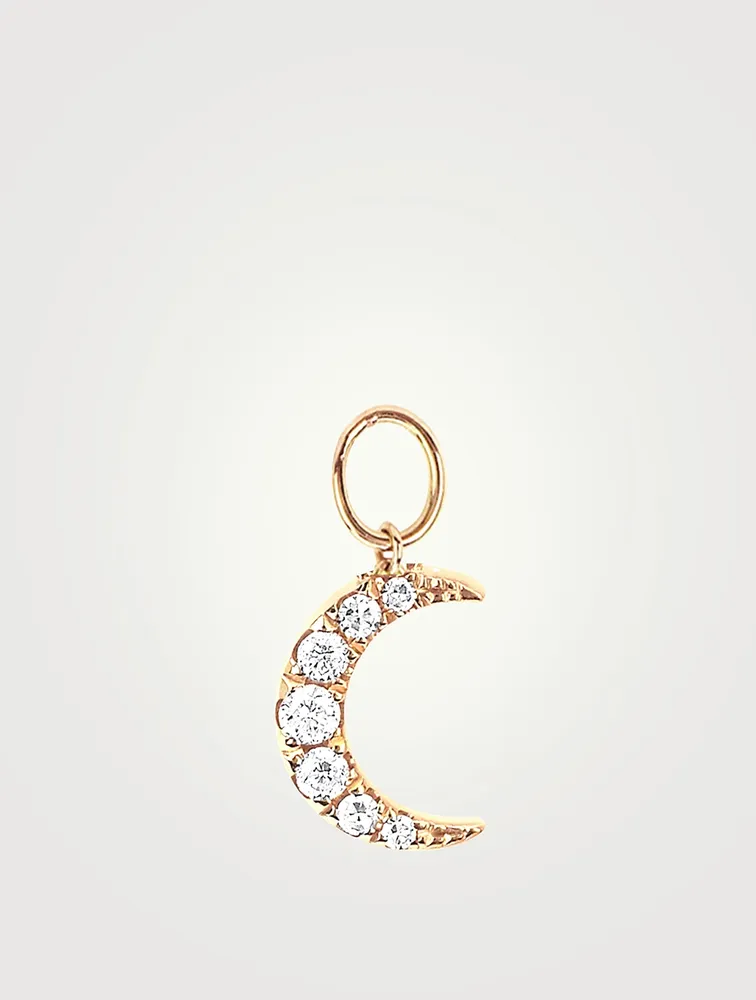 14K Gold Moon Huggie Charm Pendant With Diamonds