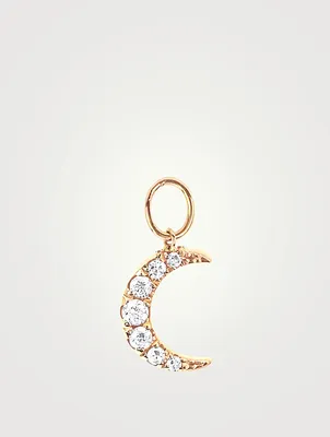 14K Gold Moon Huggie Charm Pendant With Diamonds