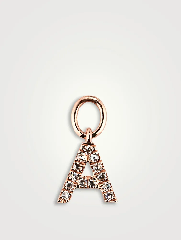 14K Rose Gold Diamond "A" Initial Huggie Charm