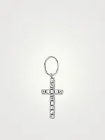 14K White Gold Mini Cross Huggie Charm With Diamonds