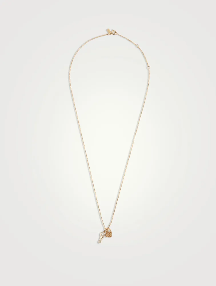 14K Gold Lock And Key Necklace With Diamonds