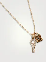 14K Gold Lock And Key Necklace With Diamonds