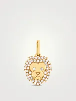 14K Gold Lion Necklace Charm Pendant With Diamonds