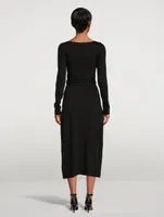 Long-Sleeve Wrap Midi Dress