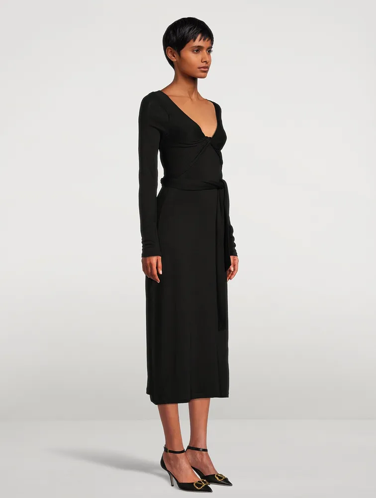 Long-Sleeve Wrap Midi Dress
