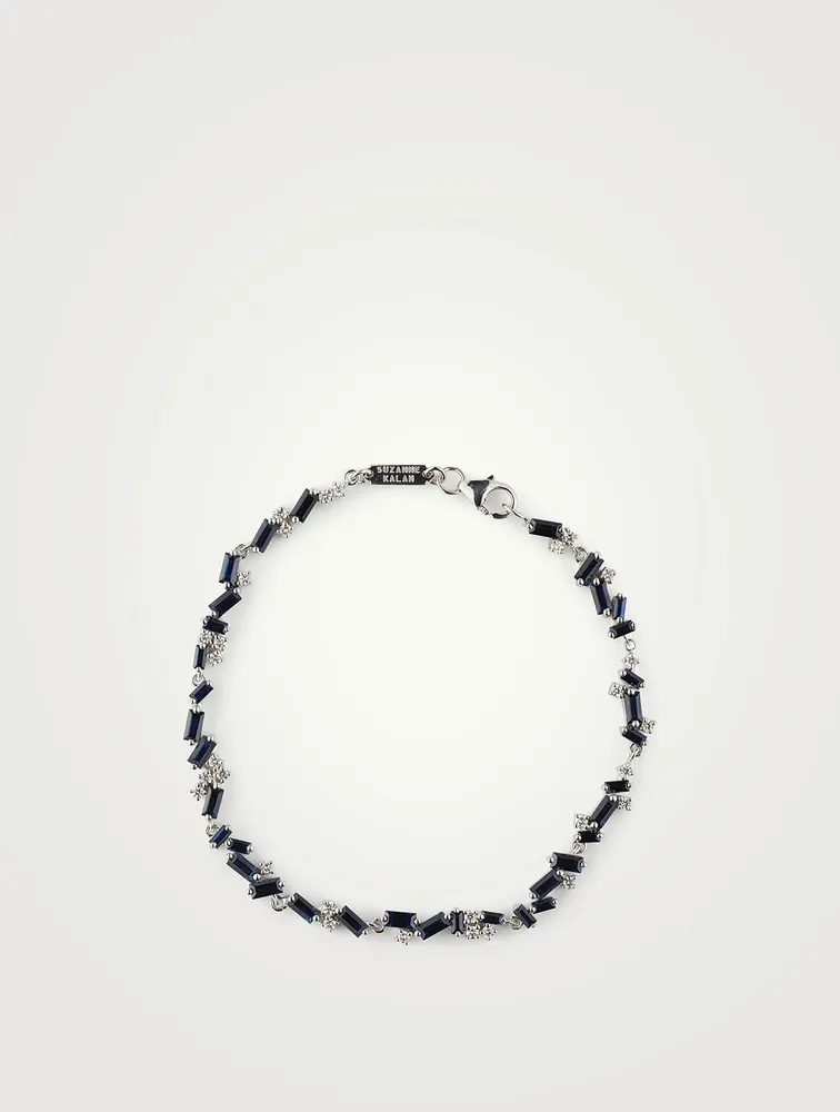 Fireworks Bliss 18K White Gold Tennis Bracelet With Blue Sapphire And Diamonds