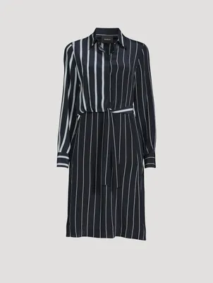 Silk Crêpe Side-Tie Shirt Dress In Stripe Print