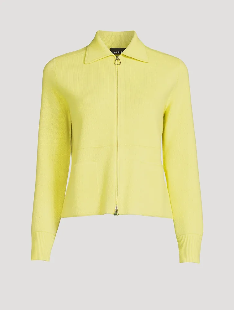 Cashmere Piqué Zip Cardigan