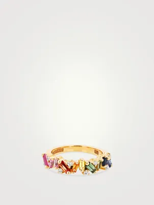 Rainbow Fireworks 18K Gold Frenzy Half Band Ring With Sapphires And Diamonds