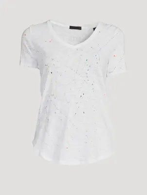 Slub Jersey V-Neck T-Shirt Paint Splatter Print