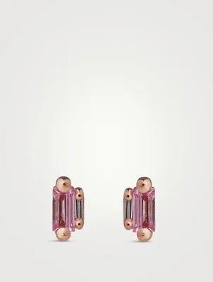 Fireworks 18K Rose Gold Stud Earrings With Pink Sapphire And Diamonds