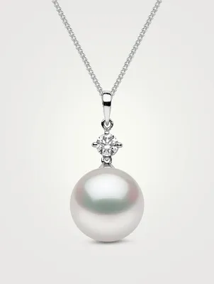 18K White Gold Pendant Necklace With South Sea Pearl And Diamond