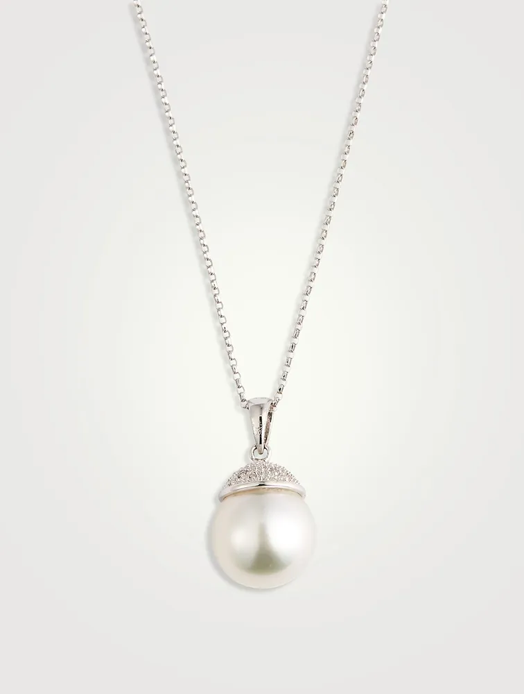 18K White Gold Pendant Necklace With South Sea Pearl And Diamonds