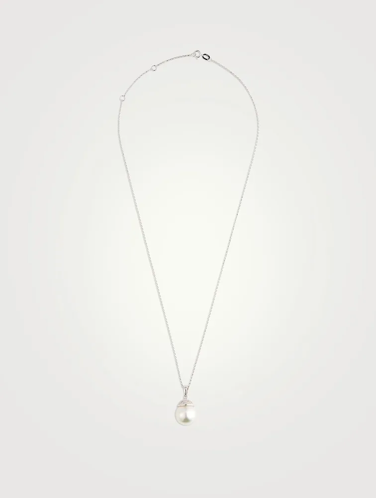 18K White Gold Pendant Necklace With South Sea Pearl And Diamonds