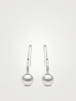 18K White Gold South Sea Pearl Drop Earrings With Diamonds