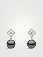 18K White Gold Tahitian Pearl Drop Earrings With Diamonds