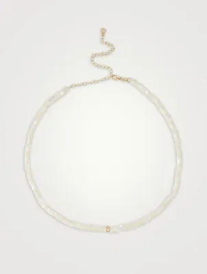 Mother-Of-Pearl Choker Necklace With 14K Gold Diamond Rondelle