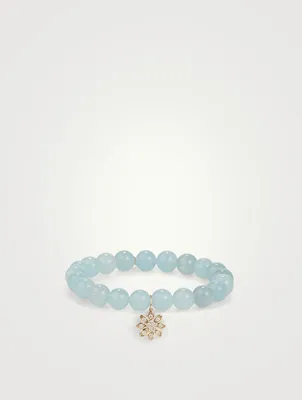 Beaded Bracelet With 14K Gold Diamond Flower Charm