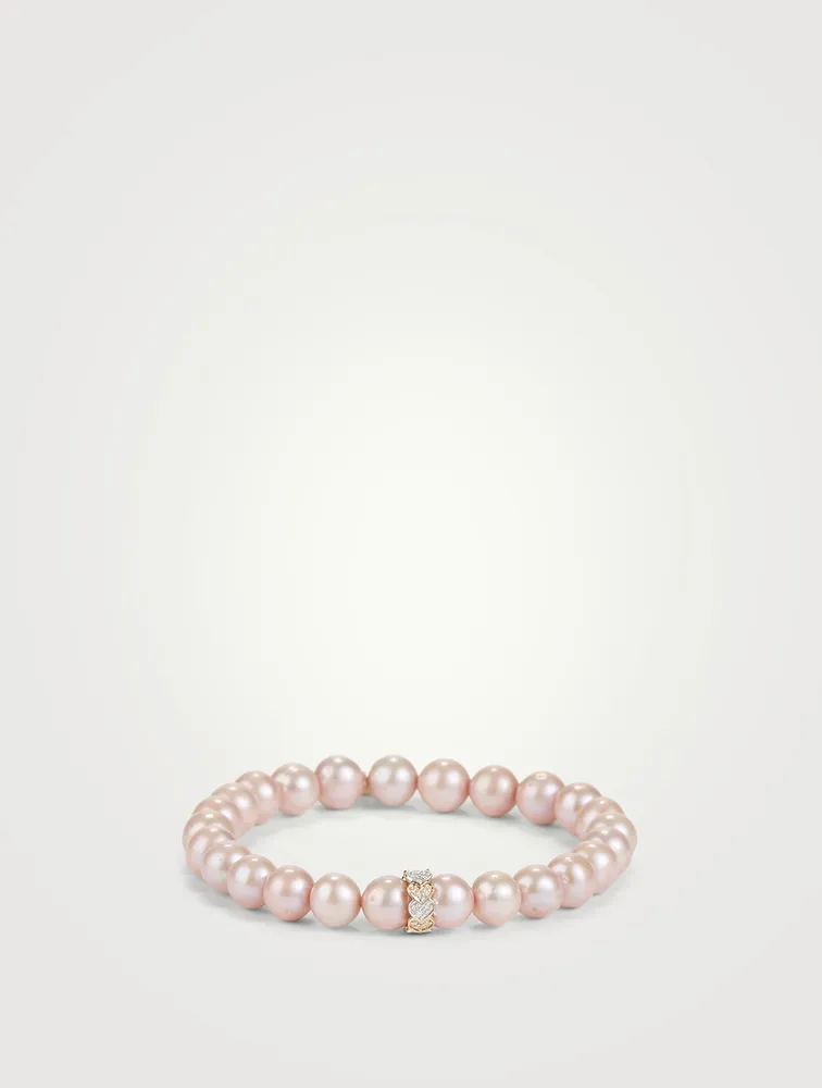 Pearl Bracelet With White And Yellow 14K Gold Diamond Heart Rondelle