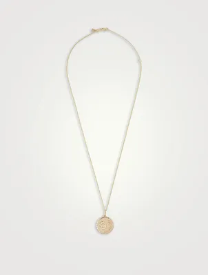 14K Gold Nautilus Fossil Pendant Necklace With Diamonds