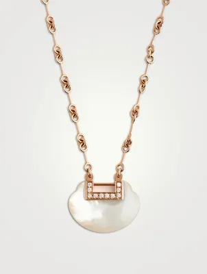 Medium Yu Yi 18K Rose Gold Necklace With Mother-Of-Pearl And Diamonds