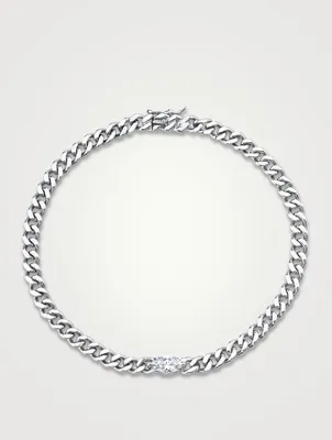 18K Gold Small Cuban Link Bracelet With Marquis Diamond Centre