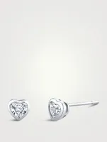 18K White Gold Bezel Heart Diamond Stud Earrings