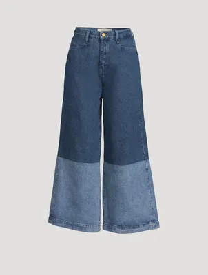 Two-Tone Barrel-Leg Jeans