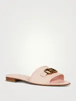 Rhodes Lizard-Embossed Leather Slide Sandals