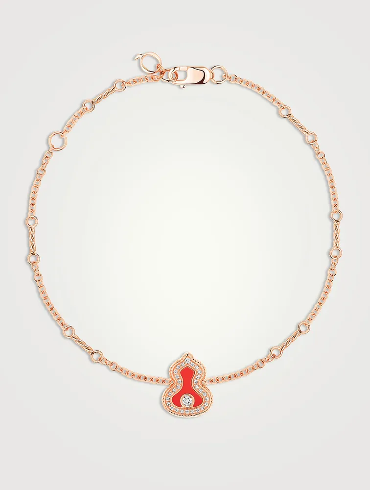 Wulu 18K Rose Gold Bracelet With Red Agate And Diamonds