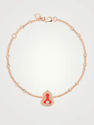 Wulu 18K Rose Gold Bracelet With Red Agate And Diamonds