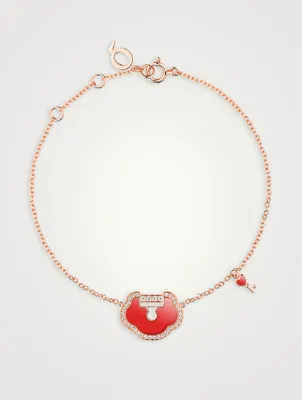 Yu Yi 18K Rose Gold Bracelet With Red Agate And Diamonds