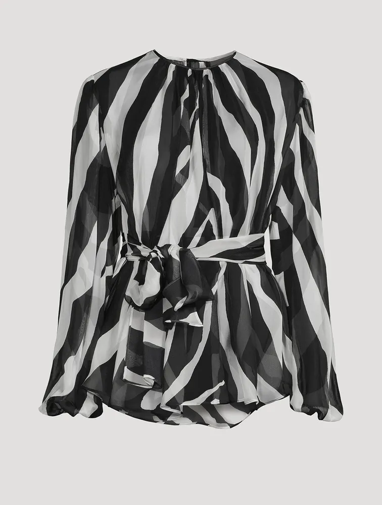 Belted Silk Blouse Zebra Print