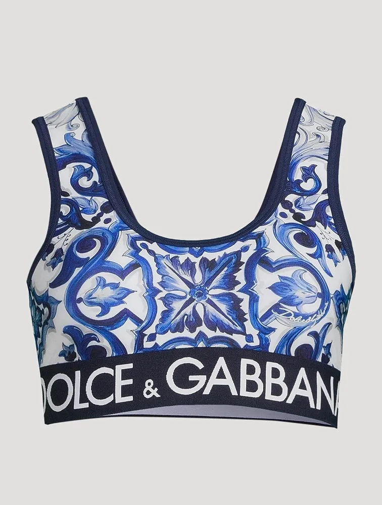 Logo-Band Sports Bra Majolica Print