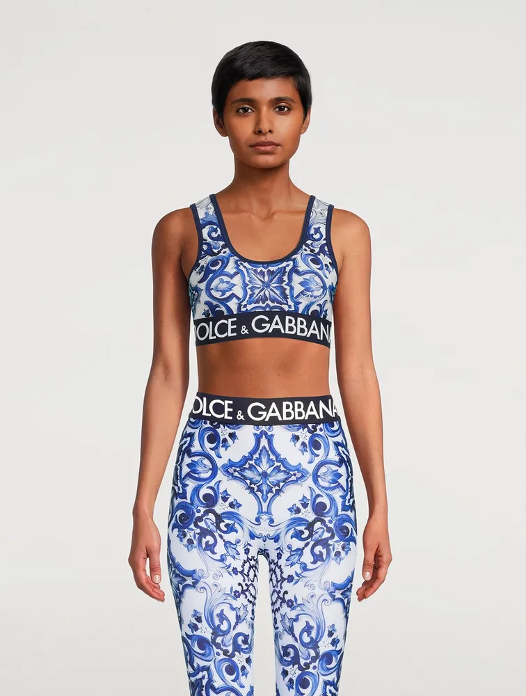 Logo-Band Sports Bra Majolica Print