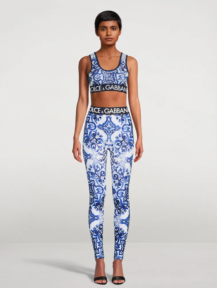 Logo-Band Sports Bra Majolica Print