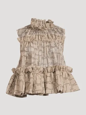 Ruffled Tulle Blouse Logo Print