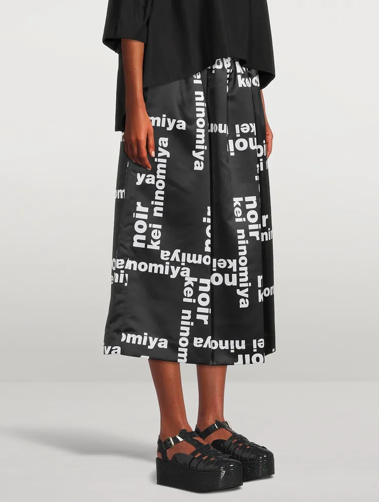 Satin Midi Skirt Logo Print
