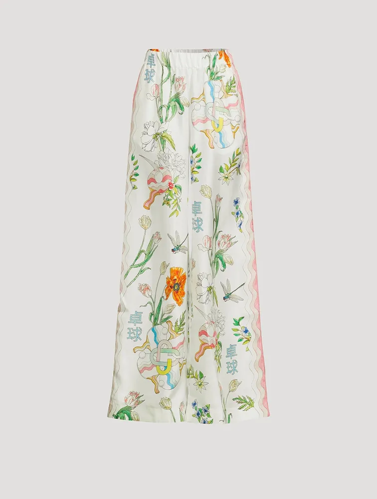 Silk Printed Wide-Leg Pants