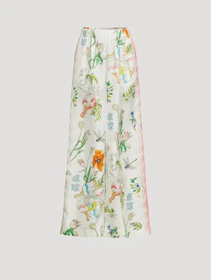 Silk Printed Wide-Leg Pants