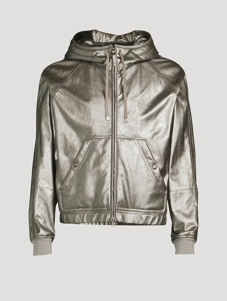 Leather Down Zip Hoodie