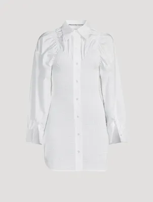 Smocked Cotton Poplin Shirt Dress