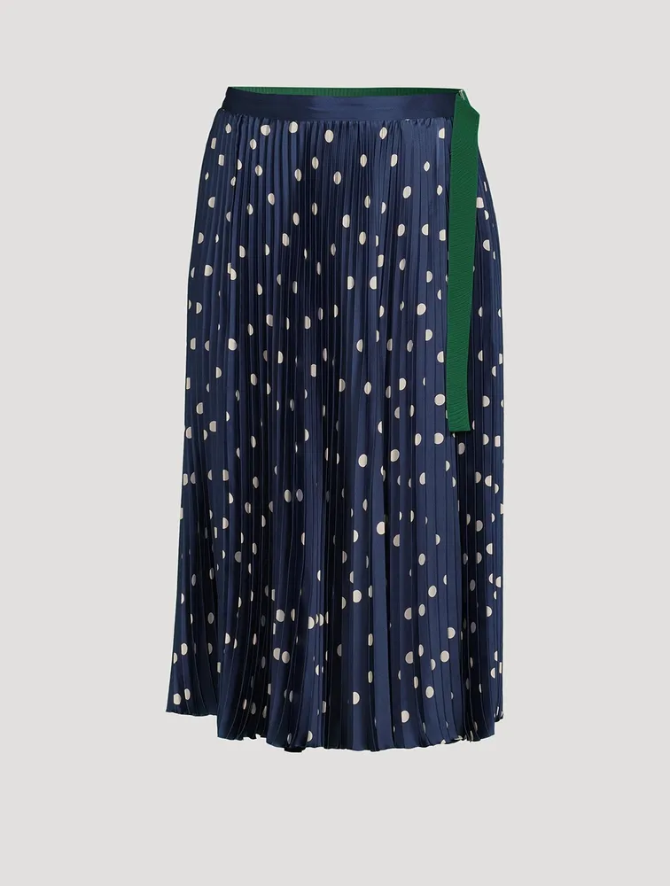 Pleated Midi Skirt Polka Dot Print