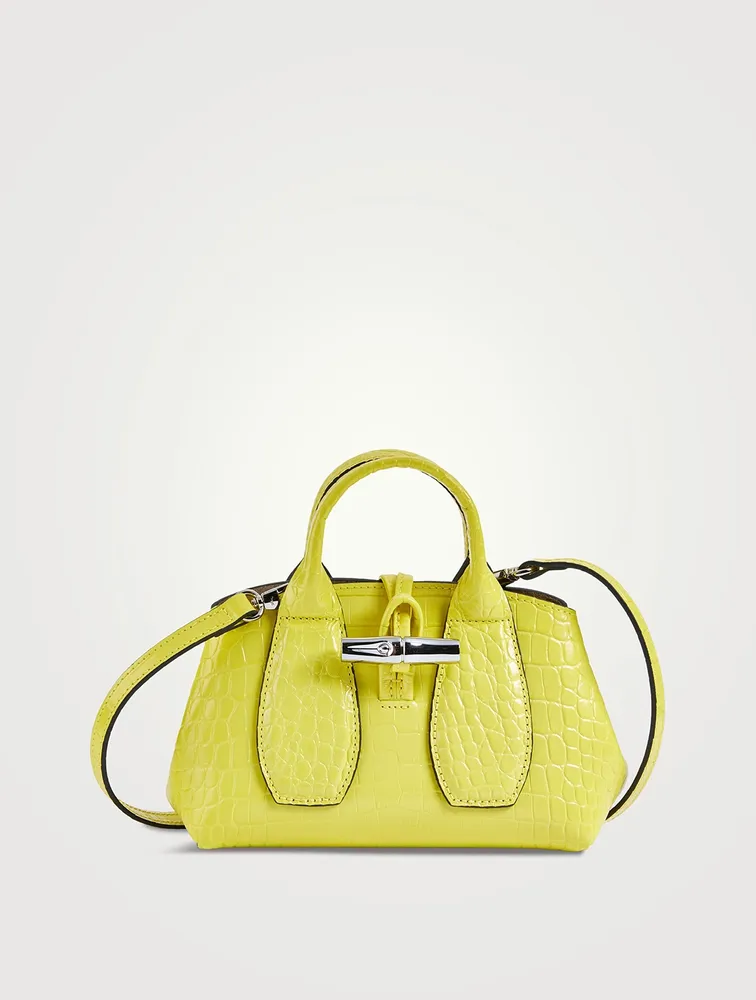 Roseau Croc-Embossed Leather Top Handle Bag